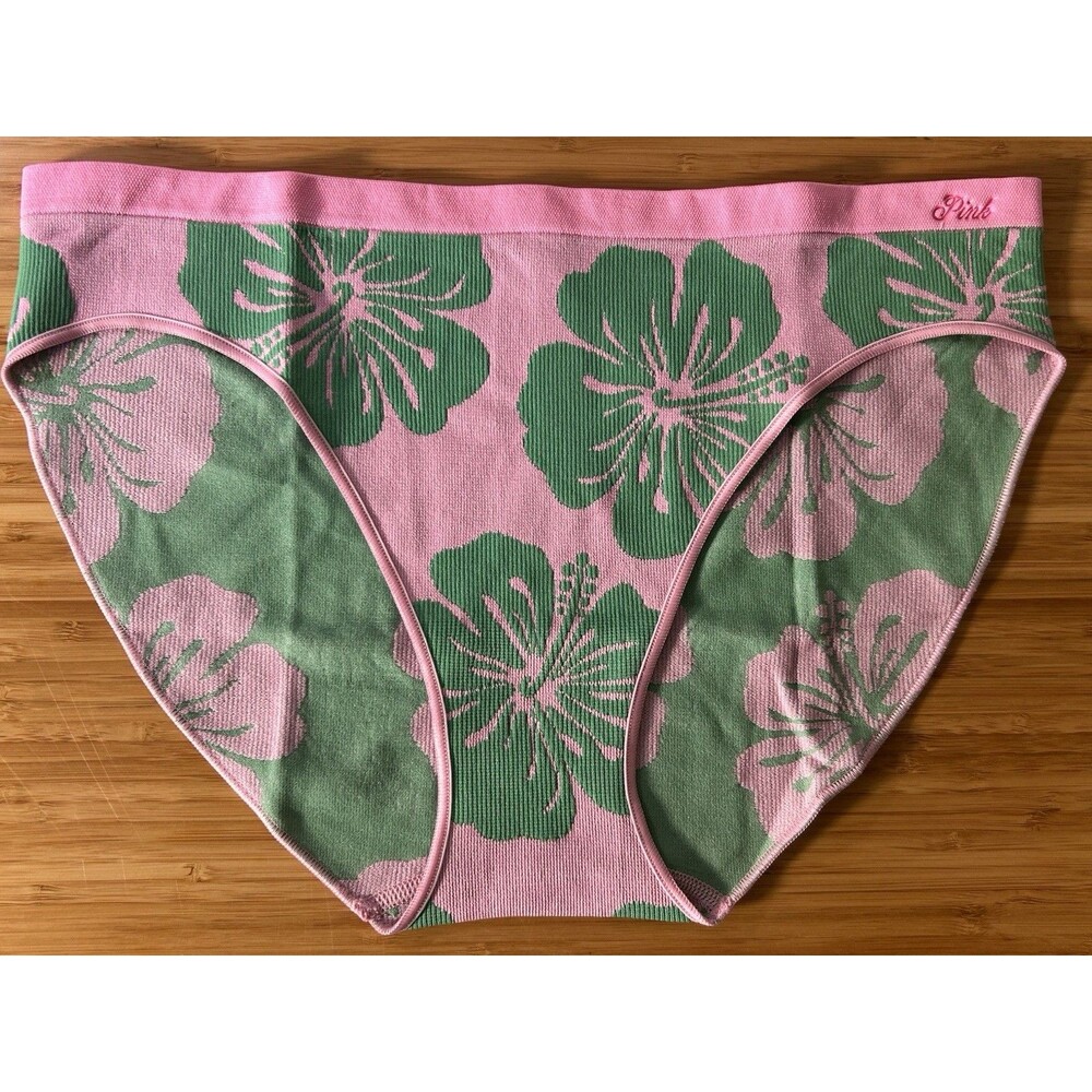Victoria's Secret Pink Tropical Hibiscus Pink/Green Seamless Bikini Sz M